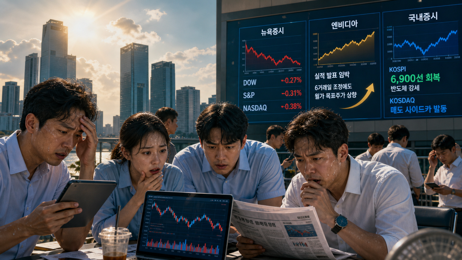 오늘의 글로벌 증시 카드뉴스 중간 이미지 — 삼성전자·SK하이닉스의 반도체 강세가 코스피를 저항선 위로 끌어올렸고, HBM4 장기공급계약 확대가 사이클
