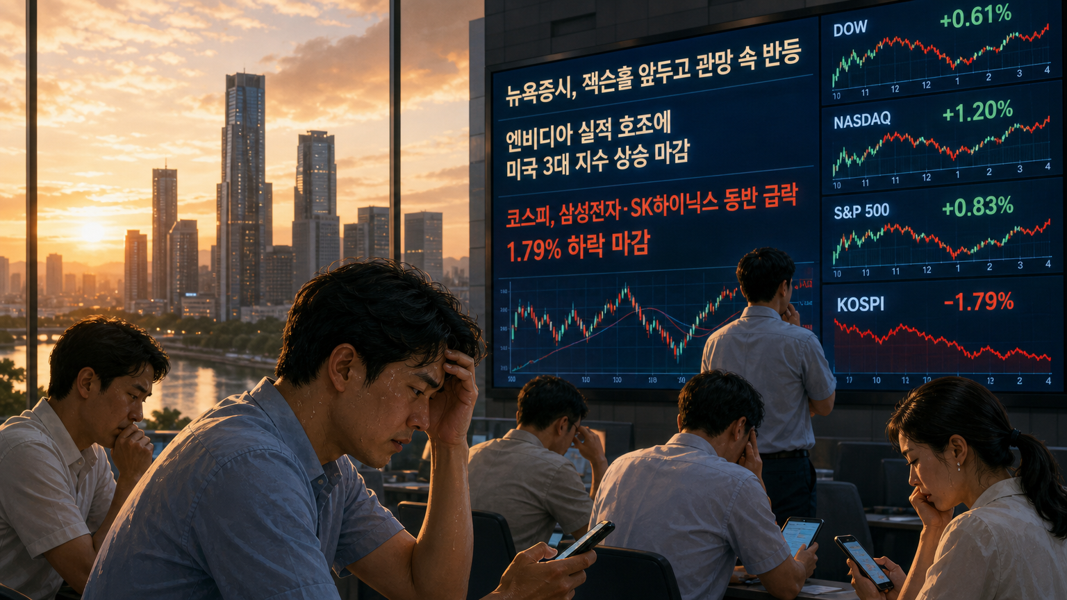 오늘의 글로벌 증시 카드뉴스 결론 이미지 — 8월 29일 글로벌 증시는 케빈 워시 신임 연준의장의 첫 잭슨홀 연설과 코스피 급락이 동시에 맞물린 하루였다